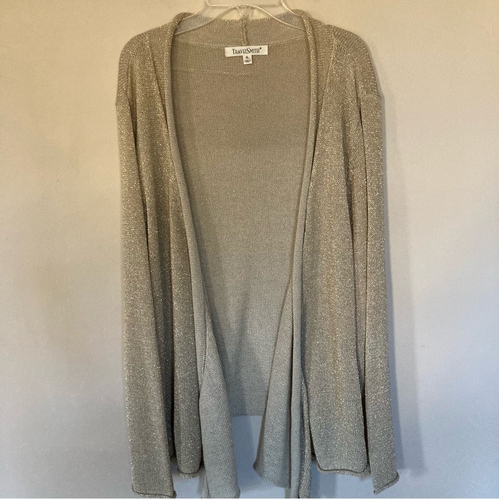 TravelSmith Women's Sparkly Gold Cardigan Sweater
